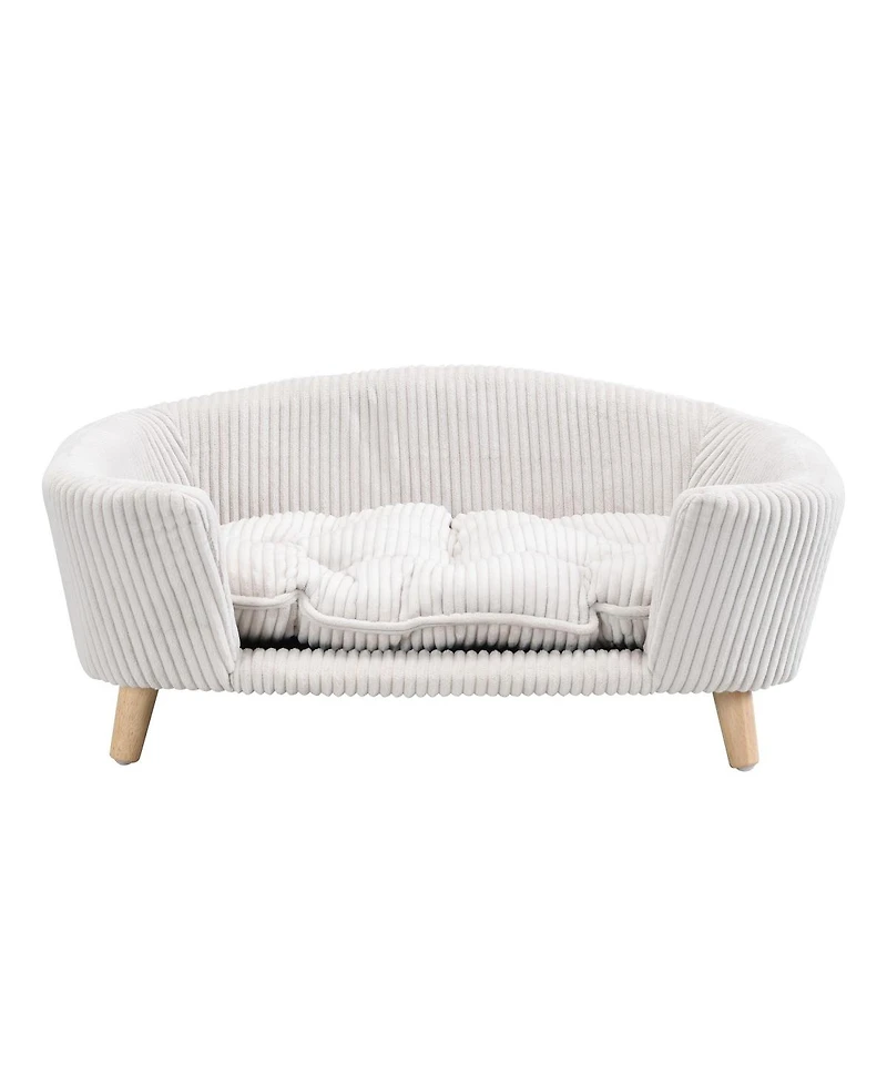 6thdruple Corduroy Dog Sofa with Rubber Wood Legs for Small Breeds