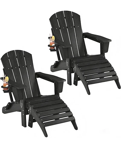 gaomon Folding Adirondack Chair Set of 4 with Ottoman Hdpe Outdoor Patio Chair with Cup Holder All Weather Resistent Wooden Textured for patios, Decks