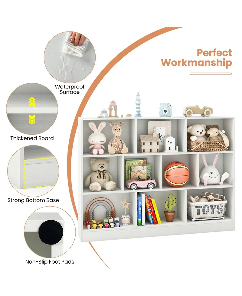 Sugift 41 inches Wooden Toy Storage Organizer with 10 Cubes for Classroom Daycare Nursery Kindergarten