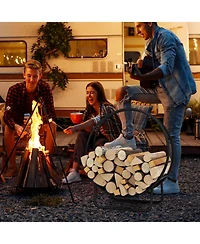 Sugift Firewood Log Hoop 20 Inch Round Heavy-duty Metal Curved Log Rack with Stand