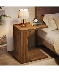 Tribesigns C-Shaped End Table for Living Room Set of 2, Solid Wood Narrow Skinny Side Table, Farmhouse Bedside Nightstand