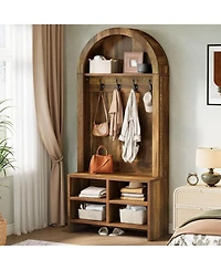 Tribesigns 70.87“ H Hall Tree with Bench and Shoe Storage, Arched Coat Rack with 4 Hooks and 4 Cubbies, Entryway Bench