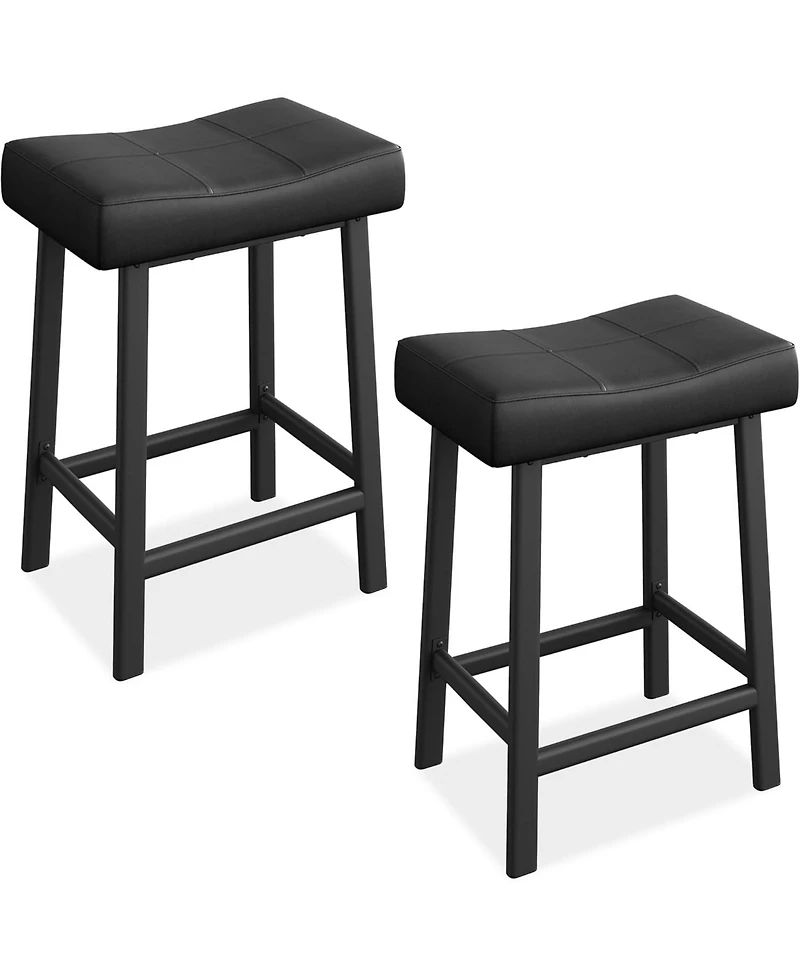 gaomon Set of 2 Ergonomic 24" Counter Height Bar Stools with Curved Pu Leather Seat, Metal Frame and Footrest, Supports 240 lbs