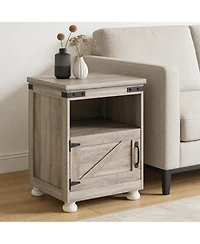 Rainsken Small Bedside Cabinet, Farmhouse Storage Nightstand with Open Shelf and Cupboard for Living Room, Bedroom,