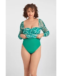 S3 Apparel Women's Shirred Mesh Sweetheart Long Sleeve Sculpting Mini Dress with Built-In Shapewear