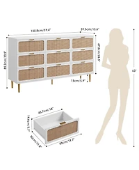 gaomon Rattan 9 Drawer Dresser Tall Modern Closet Deep Storage for Bedroom