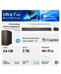 Hp OmniDesk Tower Desktop Intel Core Ultra 7 16GB Ram Intel Graphics 2TB Ssd Storage Windows 11 Pro