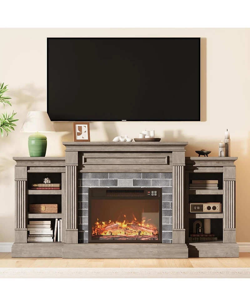 gaomon 71'' Fireplace Tv Stand with 23'' Electric Fireplace, Mid Century Tv Console, Entertainment Center with Storage for Living Room, Bedroom