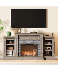 gaomon 71'' Fireplace Tv Stand with 23'' Electric Fireplace, Mid Century Tv Console, Entertainment Center with Storage for Living Room, Bedroom