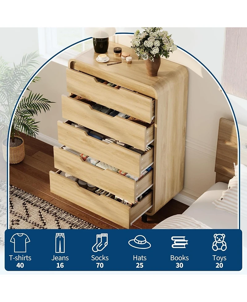 gaomon Dresser for Bedroom with 5 Drawers,Chest of Drawers with Large Wood Storage Dresser, Tv Stand for Bedroom, Nursery, Living Room, Hallway