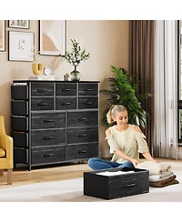 gaomon 12 Drawer Fabric Dresser with Side Pockets & Hooks Tall Storage Chest Sturdy Steel Frame, Wooden Top, Easy Pull Handles