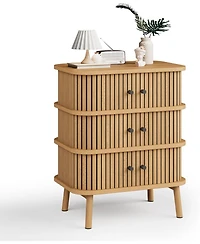gaomon 3 Drawer Dresser Mid Century Modern Nightstand with Spacious Wicker Storage