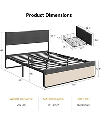 gaomon Platform Bed Frame Upholstered Headboard with 2 Large Drawers Metal Slats No Noise No Box Spring Easy Assembly