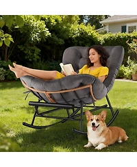 gaomon Papasan Rocking Chair with Removable Polyester Cushion, Extendable Footrest, Rattan Rocker for Living Room and Porch