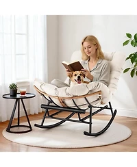 gaomon Papasan Rocking Chair with Removable Polyester Cushion, Extendable Footrest, Rattan Rocker