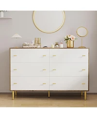 gaomon Farmhouse 6-Drawer Dresser, 47.2" Wide Rustic Wooden Chest with Bar Handles, Wide Storage Cabinet for Bedroom, Living Room, Entryway