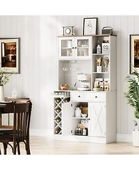 gaomon Coffee Bar Cabinet with Power Outlet & Exquisite Barn Doors, Sideboard Buffet Cabinet with Wine Bottle Rack, Storage Cabinet for Kitchen