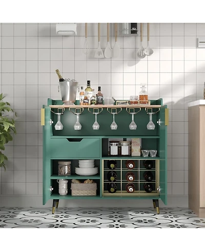 gaomon Liquor Cabinet with Wine Racks and Buffet Sideboard, Modern Coffee Bar Cabinet with Fluted Texture and Storage Drawers