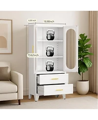 gaomon Pantry Storage Cabinet with Drawer, Glass Doors, Adjustable Shelves, Laundry, Living, Bath, Dining, Tool