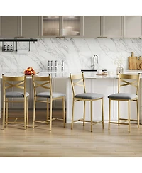 gaomon Set of 4 Gold 22" Bar Stools, Counter Height, Pu Upholstered Seat, Metal Frame, X-Back, for Kitchen Island, Dining Room