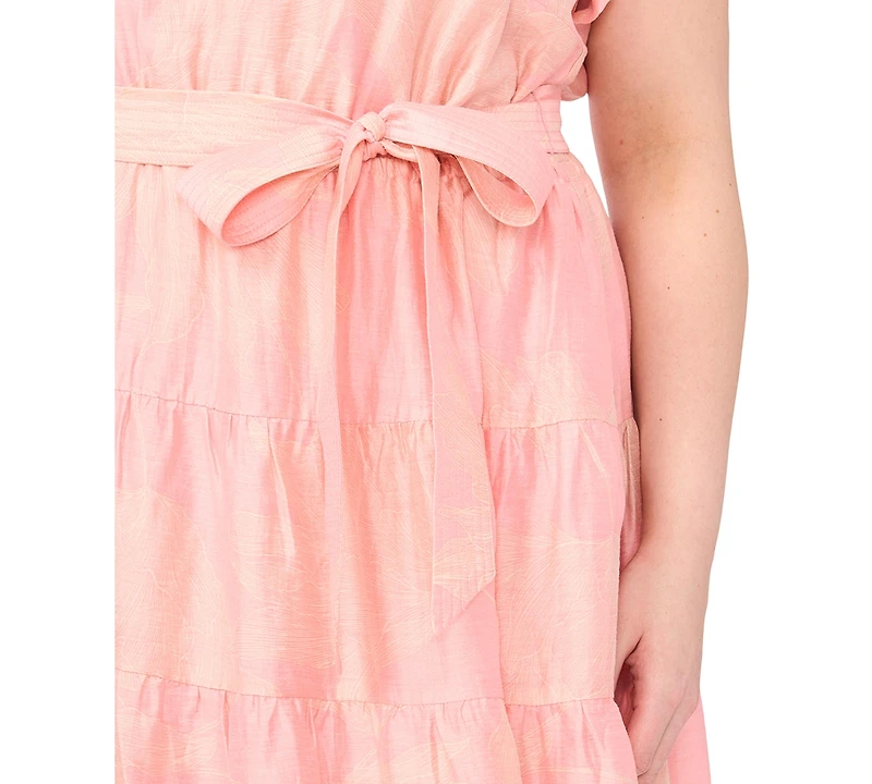 Vince Camuto Plus Notch Neck Puff-Sleeve Midi Dress