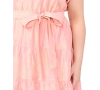 Vince Camuto Plus Notch Neck Puff-Sleeve Midi Dress