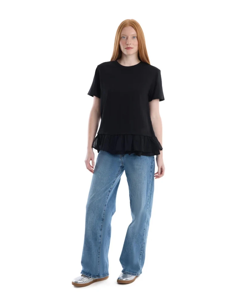 Wilt Clothing Women's Short Sleeve Mixed Media Tee