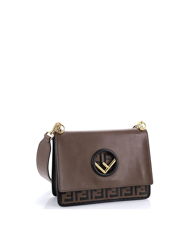Pre-Owned Fendi Medium Kan I F Shoulder Bag Leather with Zucca Embossed Detail