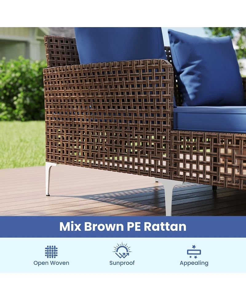 Sugift Outdoor Rattan Double Daybed Wicker Chaise Lounge