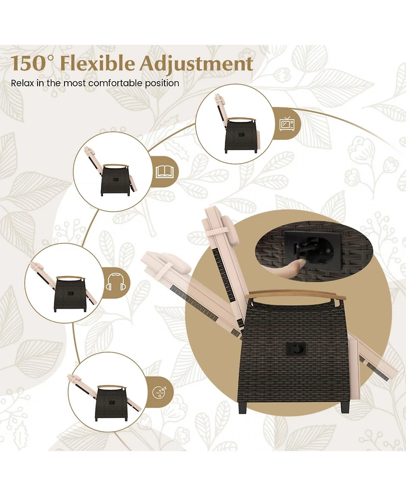 Sugift Patio Wicker Recliner Chair with Adjustable Backrest and Footrest