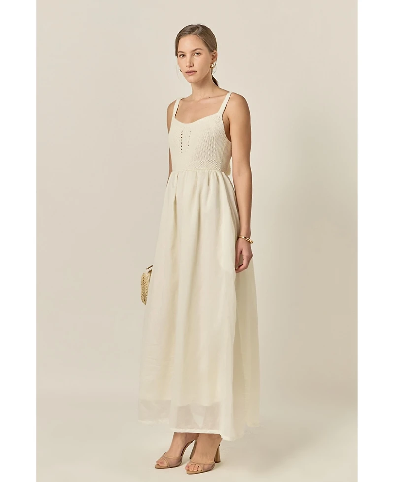 English Factory Women's Mixed Media Sleeveless Midi Dress