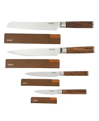 Babish 14 Piece Full Tang Forged Dark Pakka Wood Knife Set with High Carbon German Steel and Protective Sheaths.