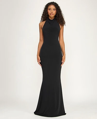 Alex & Sophia Juniors' Drape Halter Neck V-Waist Detail Gown