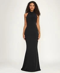 Alex & Sophia Juniors' Drape Halter Neck V-Waist Detail Gown