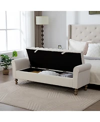 Boyel Living 65.55" Modern Upholstered Storage Bench with Rolled Armrests and Rubberwood Legs, Napped Fabric Daybed for Room, Bedroom, Ent