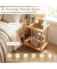 Sugift Side Table Set of 2 ,2-Tier Bamboo End Table with Storage Shelves Rectangular Tea Sofa Table