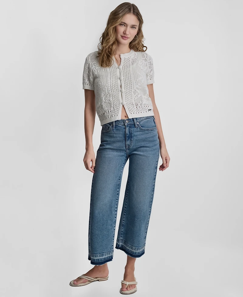 Dkny Jeans Petite Short-Sleeve Crew Neck Cardigan Sweater