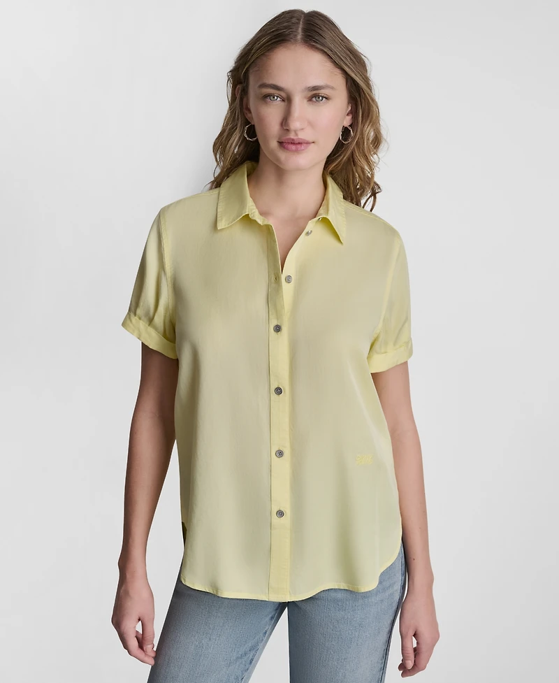 Dkny Jeans Petite Rolled Short-Sleeve Button-Up Shirt