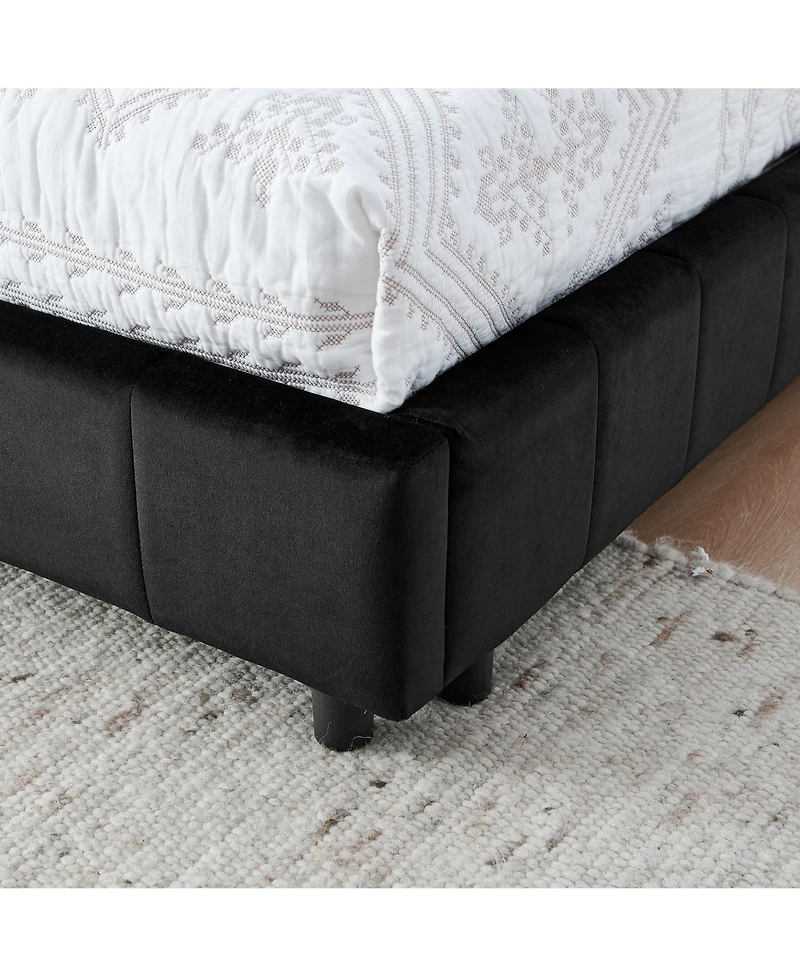 flynama Full Size Velvet Upholstered Daybed Black Mid Century Backrest Armrest Eucalyptus Wood