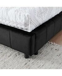 flynama Full Size Velvet Upholstered Daybed Black Mid Century Backrest Armrest Eucalyptus Wood