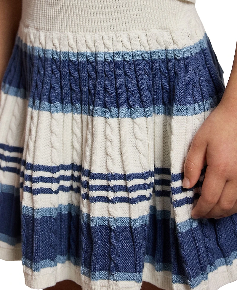 Polo Ralph Lauren Girls' 2T-6X Striped Cable Sweater and Skirt, 2-Piece Set