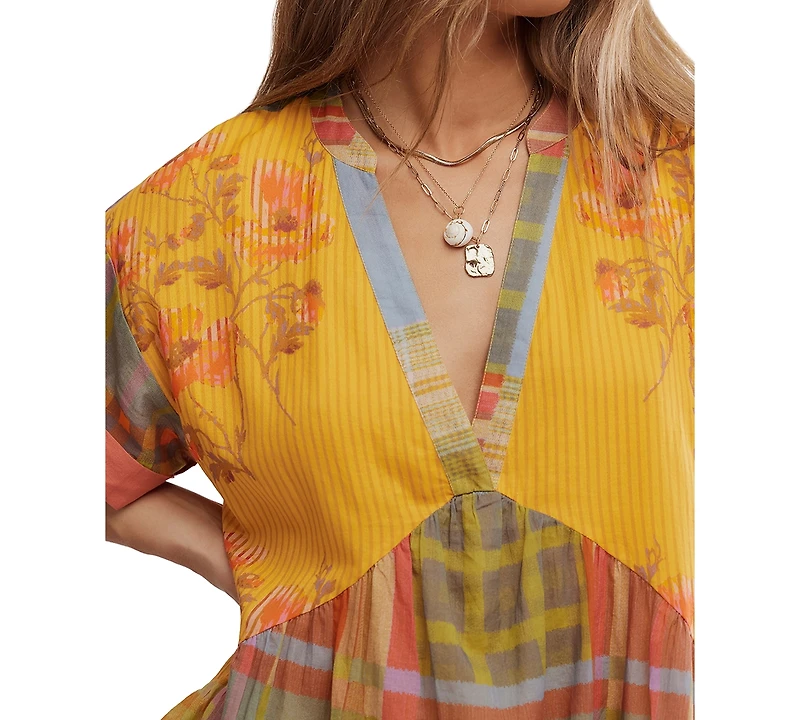 Free People Women's Agnes Printed V-Neck Cotton Oversized Dress