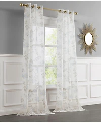 Dainty Home Jacqueline 2-Pack Linen Textured Metallic Light Filtering Grommet Curtain Panel Pair 38" x 84" - Blue and Gold Metallic