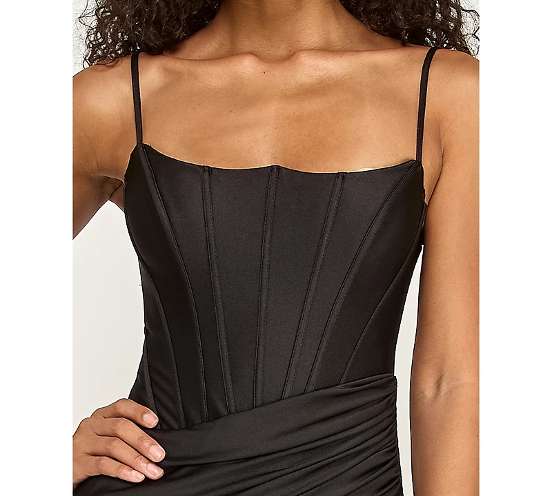 Alex & Sophia Women's Square Neck Corset Midi Dress