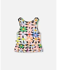 Deux par Deux Little Girls Jersey Tank Top Black Printed Flowers