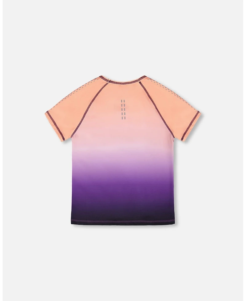 Deux par Deux Girls Athletic Short Sleeve Top in Polyester Pink To Black Gradient