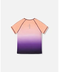 Deux par Deux Girls Athletic Short Sleeve Top in Polyester Pink To Black Gradient