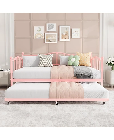 gaomon Daybed with Trundle, Metal Sofa Bed Frame with Steel Slat Support, Love Heart Design, No Box Spring