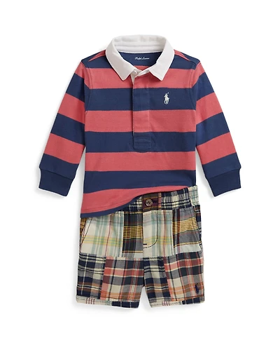 Polo Ralph Lauren Baby Boys' Plaid Madras Shirt and Twill Shorts, 2-Piece Set