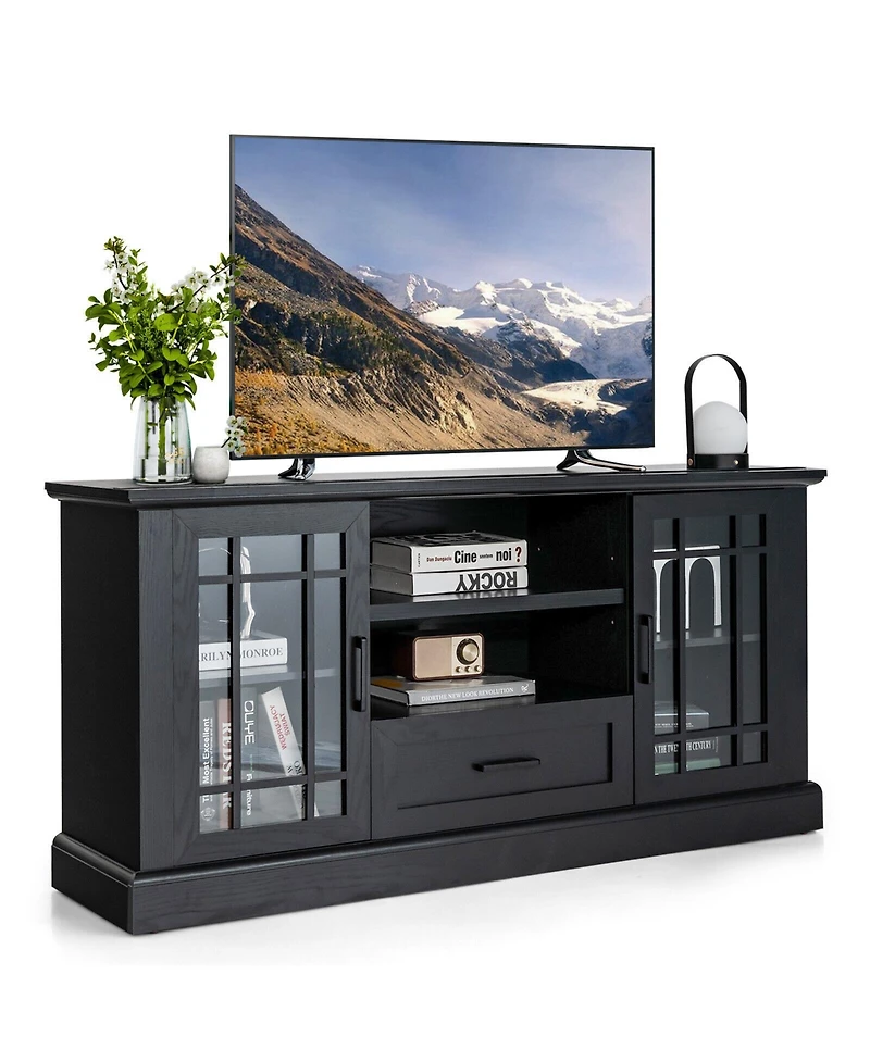 Sugift Tv Stand for TVs up to 70 in with Glass Doors and Storage